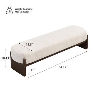 Rectangular Loop Yarn Ottoman Bench with Rubberwood Frame