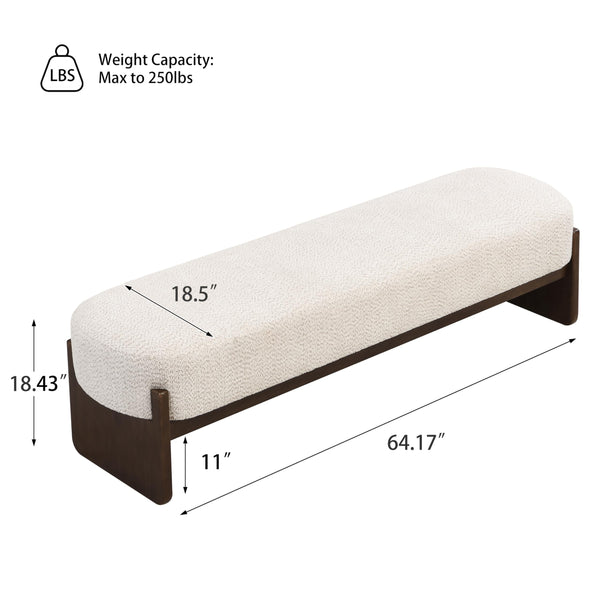 Rectangular Loop Yarn Ottoman Bench with Rubberwood Frame