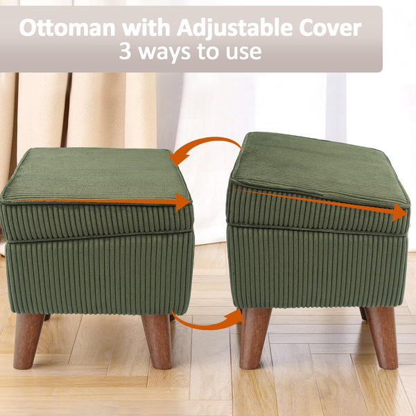FAGAGA Storage Ottoman with Adjustable Lid, Soft Step Stool, Footrest and Seat, Ottoman Foot Rest for Living Room, Bedroom, Dorm, Green