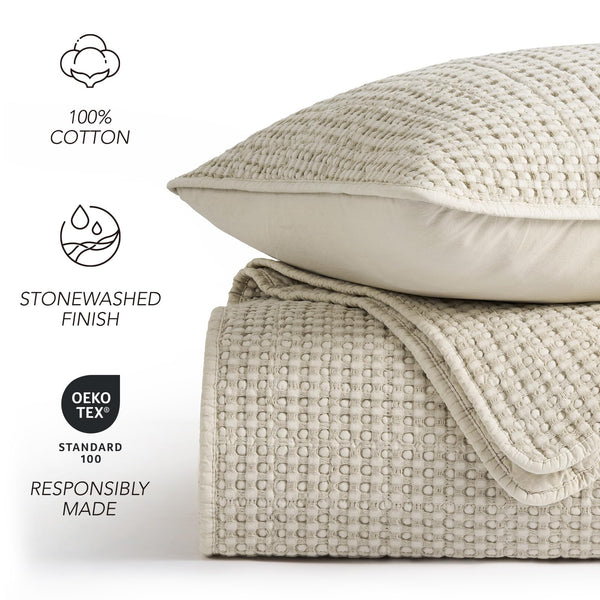 Stonewashed Cotton Waffle Quilt Set with Pillow Shams
