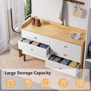 6 Drawer Dresser with Wood Frame and Metal Handles