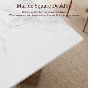 Round Extendable Dining Table with Marble Top – Walnut