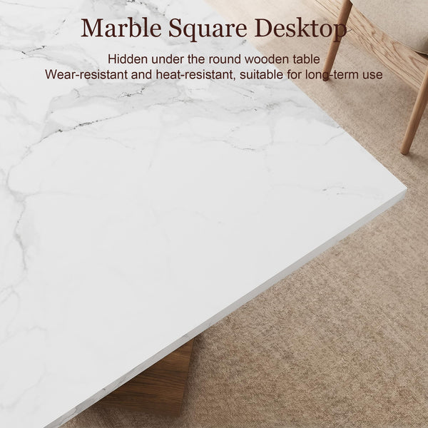 Round Extendable Dining Table with Marble Top – Walnut