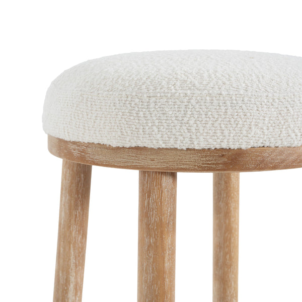 Christopher Knight Home Aubrie Counter Height Bar Stools Set of 2, Boucle Fabric Round Bar Stool for Kitchen Island, Wooden Backless Dining Room Chair, Counter Stool with Footrest, Natural+Milky White