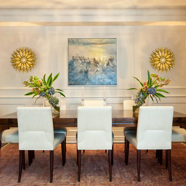 Gold Metal Leaf Wall Sconces Set of 2
