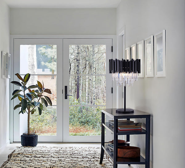 Black Crystal Table Lamp with Metal Base
