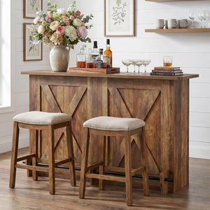 Farmhouse Bar Table with Storage Shelves & Footrest