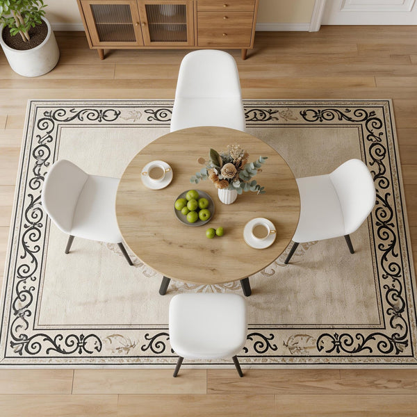 Round Dining Table Set for 4 with Upholstered Chairs