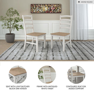 Ladderback Dining Chair Set of 2 – White & Light Brown