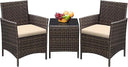 3-Piece Outdoor Rattan Patio Furniture Set with Cushions & Glass Table
