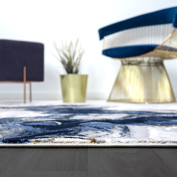 Abstract Grey Blue Area Rug – Machine Washable, Non-Shedding