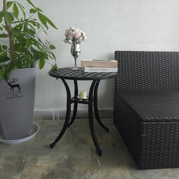 Cast Aluminum Round Outdoor Side Table Set of 2