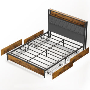 Platform Bed Frame with Storage Drawers & LED Lights