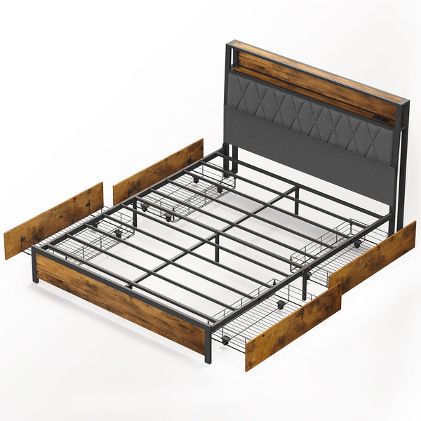 Platform Bed Frame with Storage Drawers & LED Lights