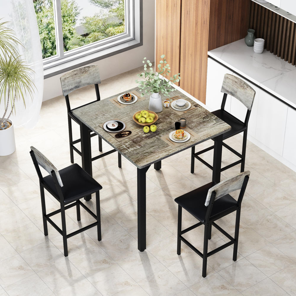 5-Piece Counter Height Dining Table Set with 4 Upholstered Bar Stools