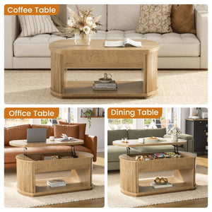 Oval Lift Top Coffee Table with Storage