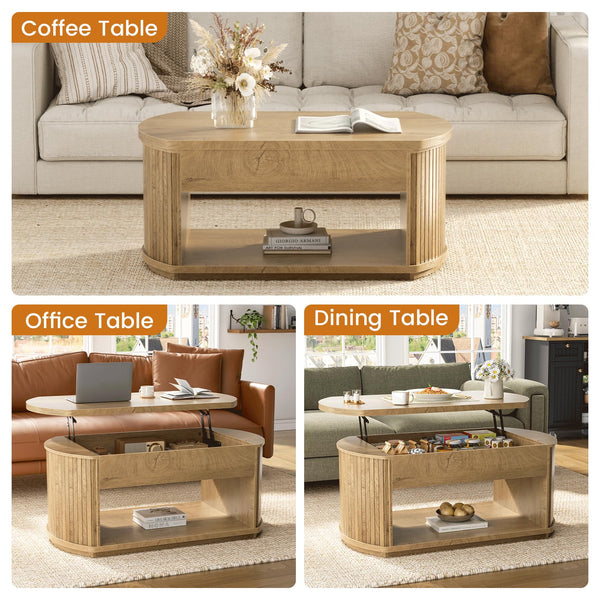 Oval Lift Top Coffee Table with Storage