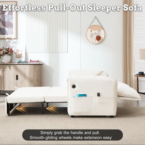 63" Velvet Pull-Out Sofa Bed – 3-in-1 Convertible Futon Loveseat