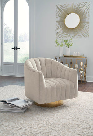Velvet Swivel Accent Chair – Beige & Gold