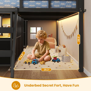 Twin Low Loft Bed with Storage Drawers, Bookcase & LED Lights