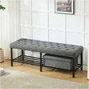 Tufted Faux Leather Storage Bench with Metal Frame