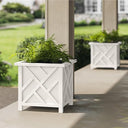 Large Square Outdoor Planter Box 2-Pack – 15.5" Lattice Design Flower Pots