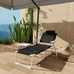 Folding Outdoor Chaise Lounge Chair with Reclining Back & Armrests