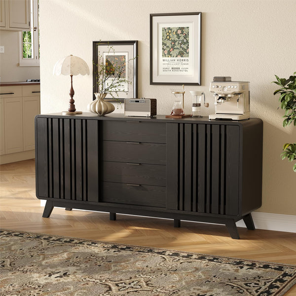 62" Sideboard Buffet Cabinet with Sliding Doors & 4 Drawers