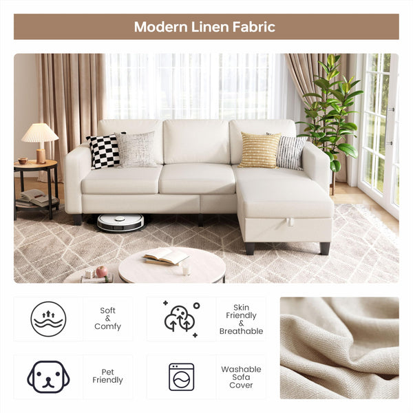 L-Shaped Sectional Sofa with Storage Ottoman