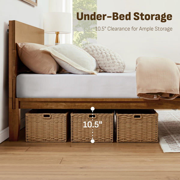 Japanese Joinery Solid Wood Bed Frame with Headboard