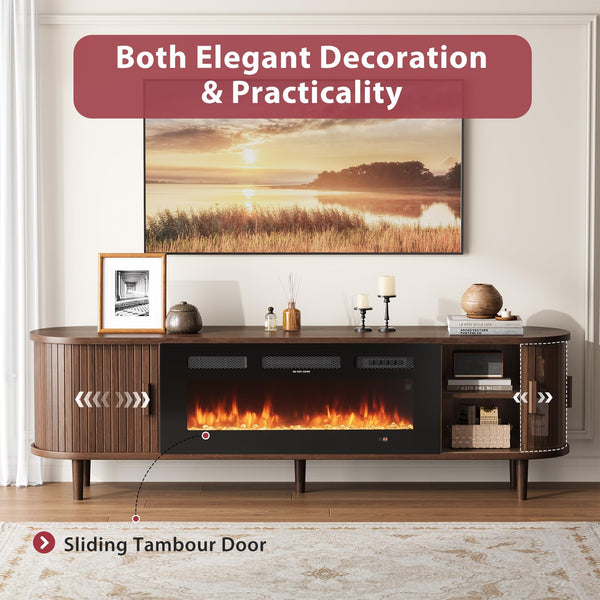 70" Fluted TV Stand with Electric Fireplace
