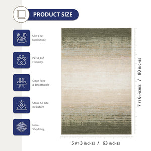 Green Ombre Beige Washable Area Rug