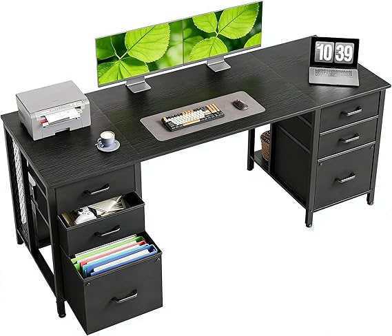 Computer Desk with 8 Fabric Drawers | Metal Frame | Home Office