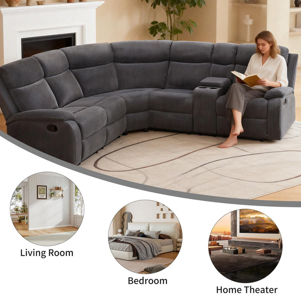 Reclining Sectional Sofa Set with Storage & Cup Holders