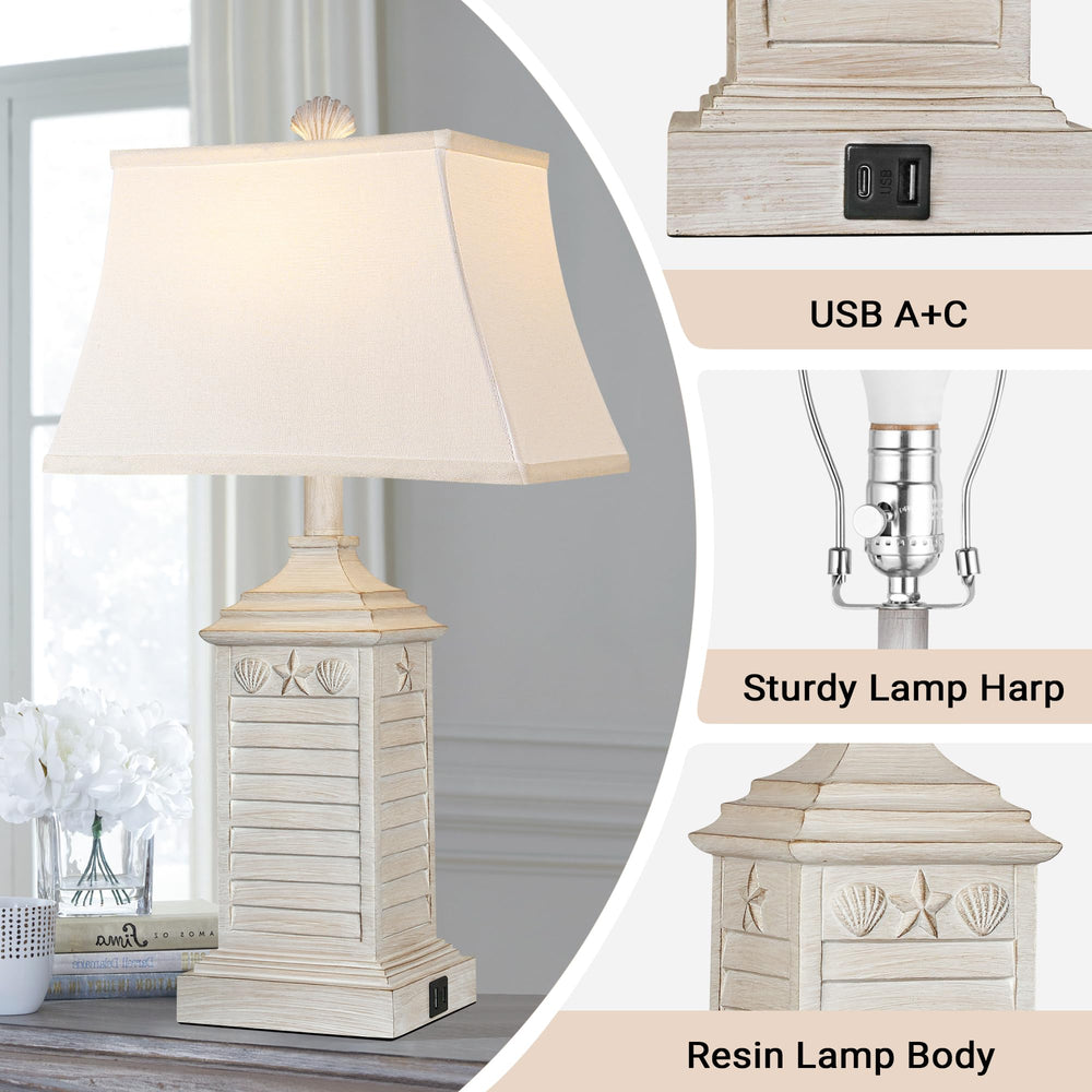 Coastal Table Lamps Set of 2 with USB Charging & 3-Color Temperature