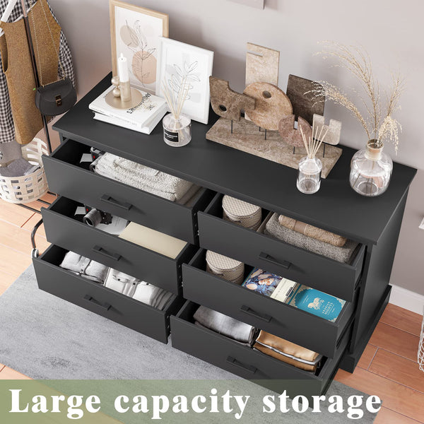 6-Drawer Double Dresser – Wide Wood Storage Chest with Metal Handles