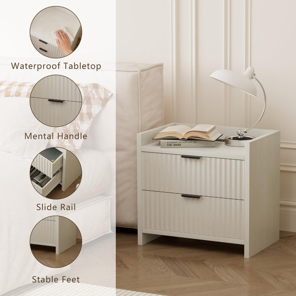 Nightstand with 2 Drawers & Charging Station