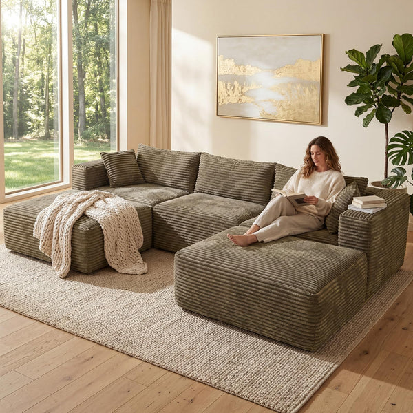 110" Modular Sectional Sofa with Ottoman