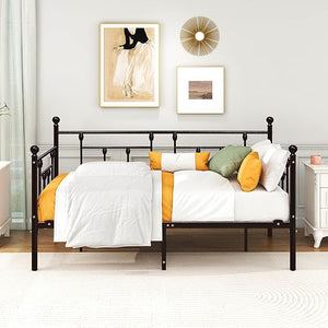 Twin Metal Daybed Frame with Storage & Steel Slats