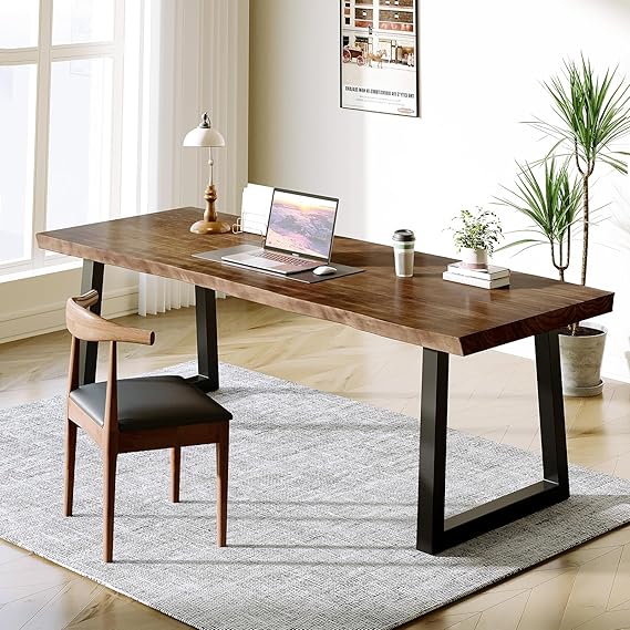 55-Inch Solid Wood Live Edge Desk with Metal Frame