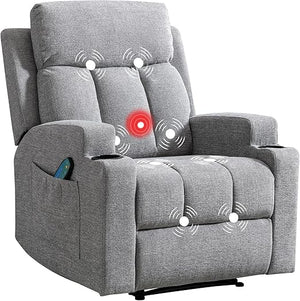 Manual Recliner Chair with Massage, Heat & Cup Holders