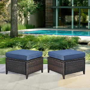 Outdoor Wicker Ottoman Set of 2 with Cushions
