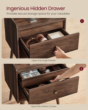 Nightstand Set of 2 with Hidden Drawer & Solid Wood Legs