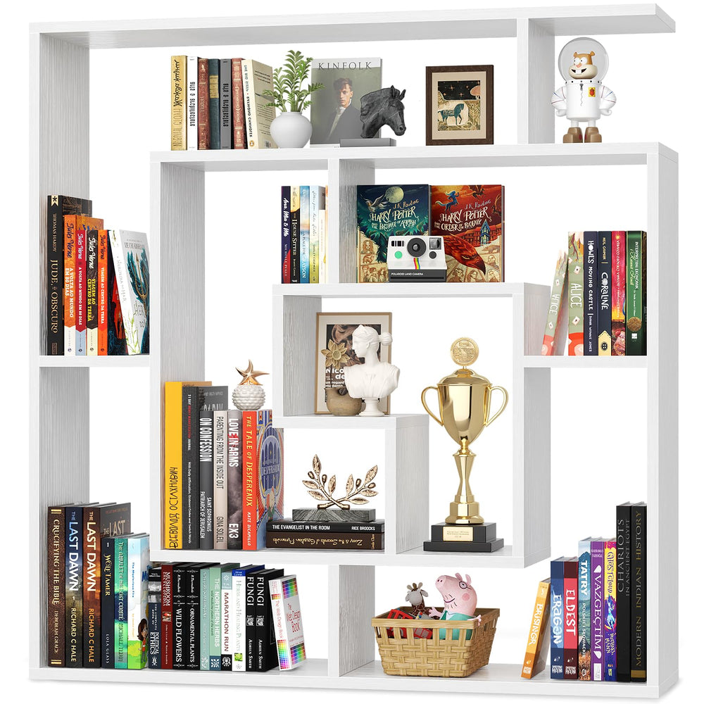 8-Shelf Geometric Bookcase – Freestanding & Wall Mount