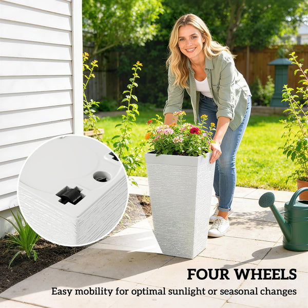Tall Outdoor Planters Set of 3 with Wheels & Drainage