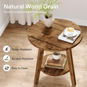 Round Wood End Table with Storage Shelf