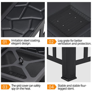 32-Inch Square Metal Outdoor Fire Pit with Spark Guard