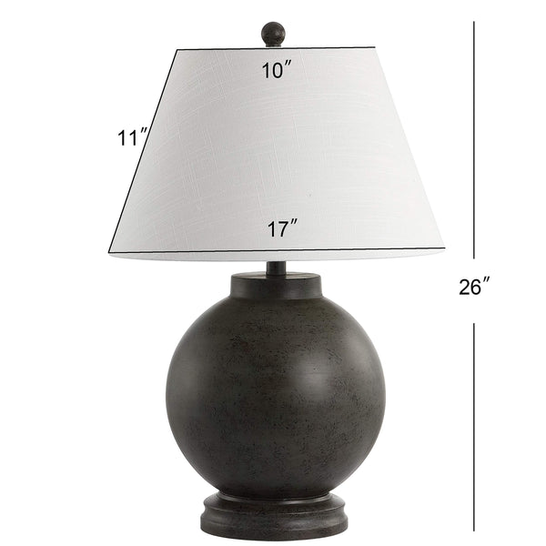 26" Dark Gray Resin Sphere LED Table Lamp with White Linen Drum Shade