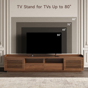 78.7" TV Stand with Sliding Doors & Drawers – Walnut
