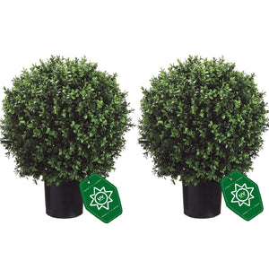 Artificial Boxwood Topiary Trees Set of 2 – UV Resistant Faux Plants in Pots